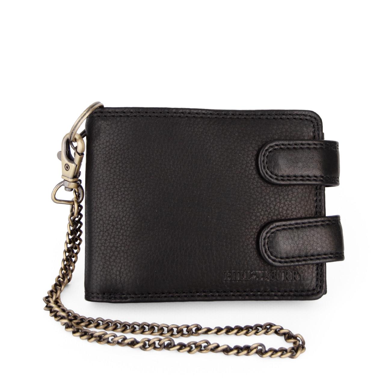 Портмоне мужское кожаное Hill Burry 6404DL на кнопках с цепочкой Черный (2973344256)