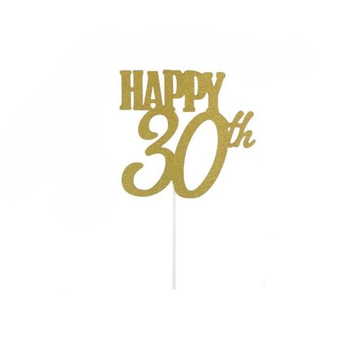 Топер в торт цифра 30 з блискітками 138x145 мм Золотистий (167123)