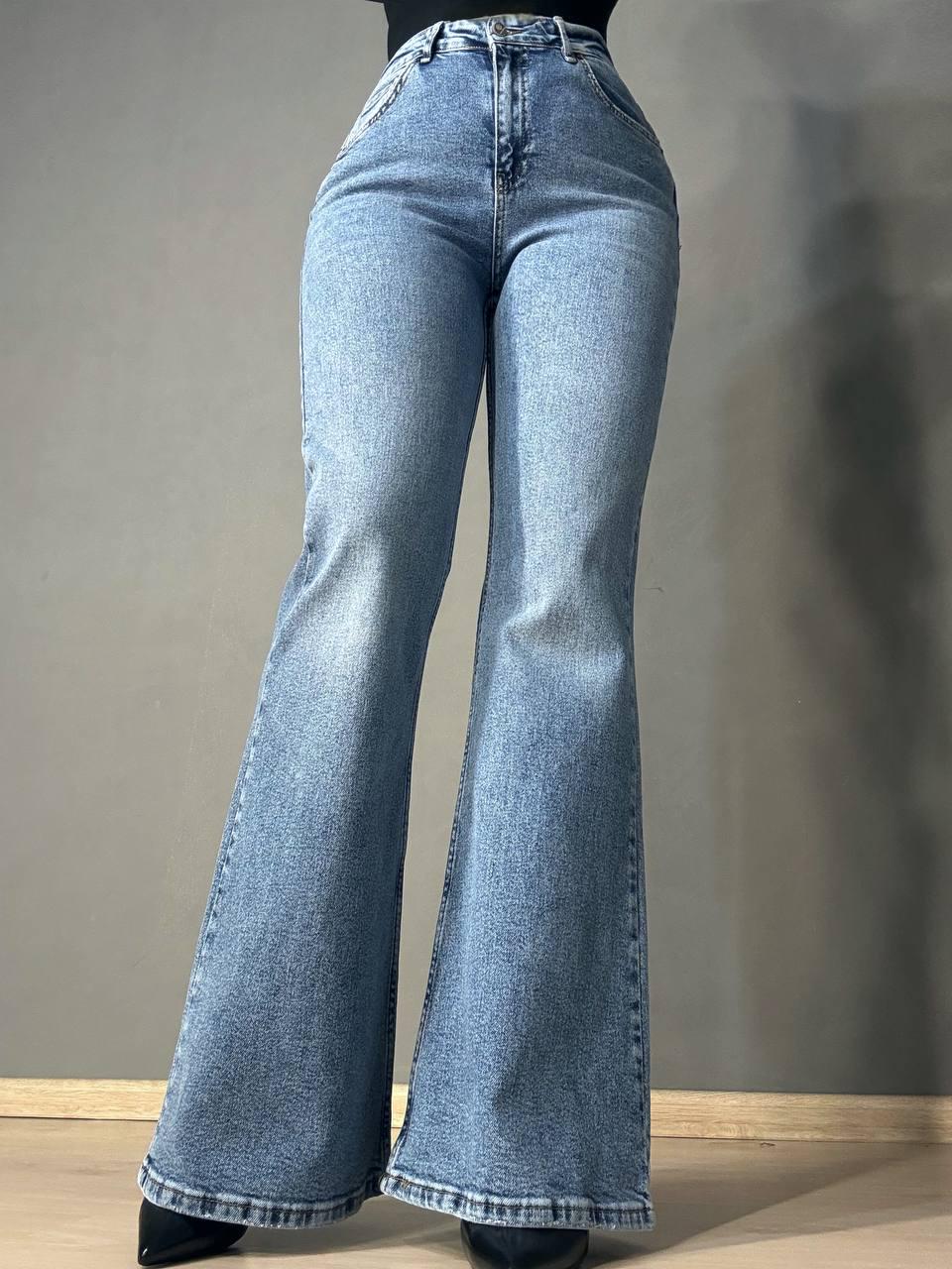 Джинсы женские Mikaletta 13352 Flare клеш от колена стрейчевые р. 30 Голубой (6500)