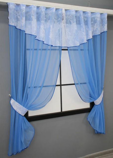 Фіранка на кухню з ламбрекеном 280х170 см Блакитний/Білий (084к) - фото 3 Фіранка на кухню з ламбрекеном 280х170 см Блакитний/Білий (084к) - фото 3