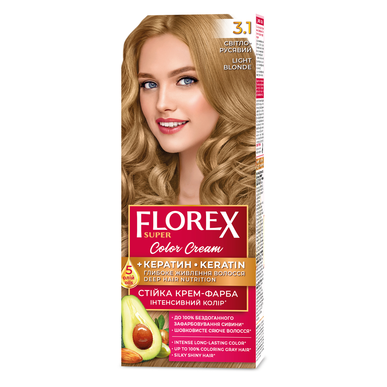 Крем-краска для волос стойкая Florex кератин 3.1 120 мл Светло-русый
