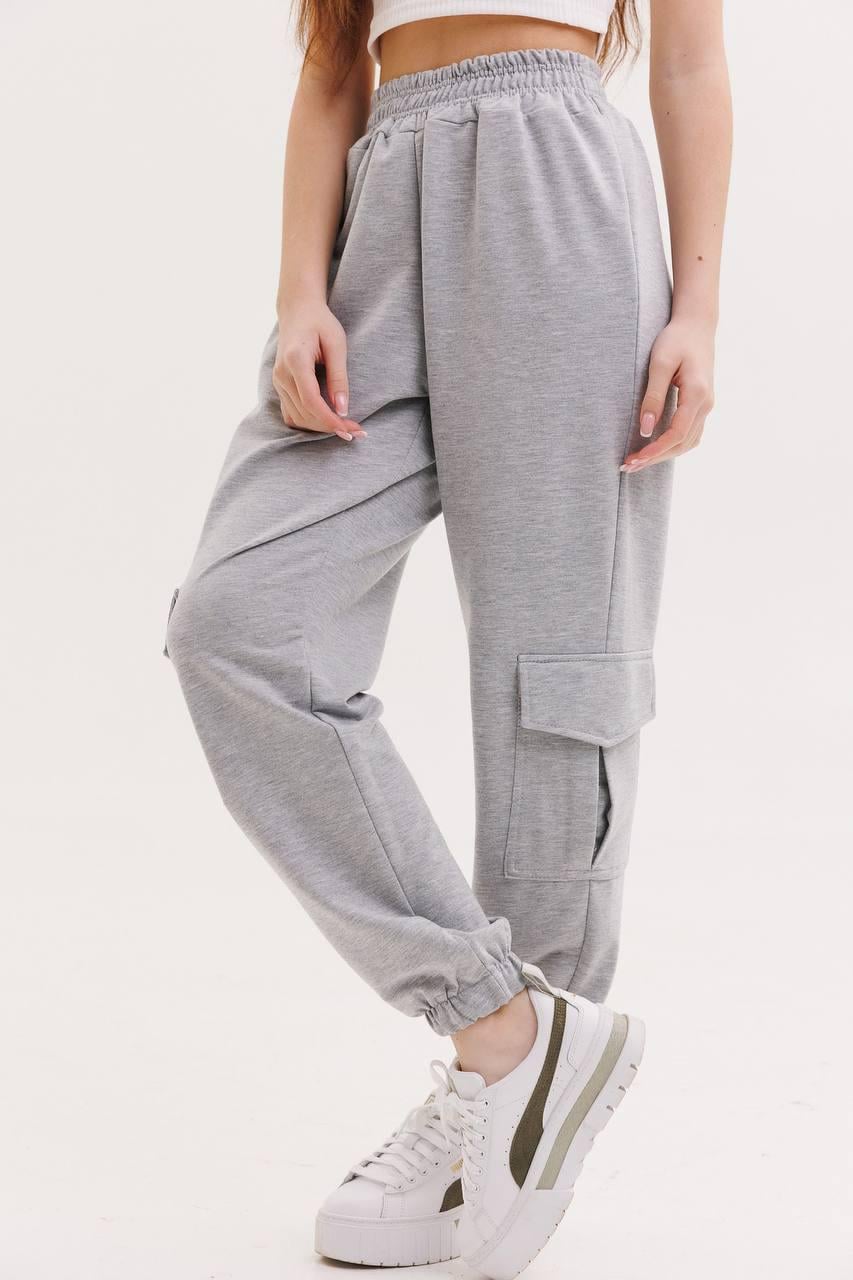 Джоггеры карго для девочки с боковыми карманами р. 140 Серый (126921)