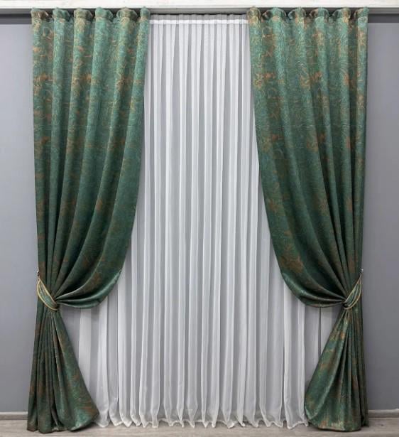 Комплект штор Fantasy жакард 1,5х2,9 м 2 шт. Смарагдовий/Золотистий (1633ш) - фото 1 Комплект штор Fantasy жакард 1,5х2,9 м 2 шт. Смарагдовий/Золотистий (1633ш) - фото 1