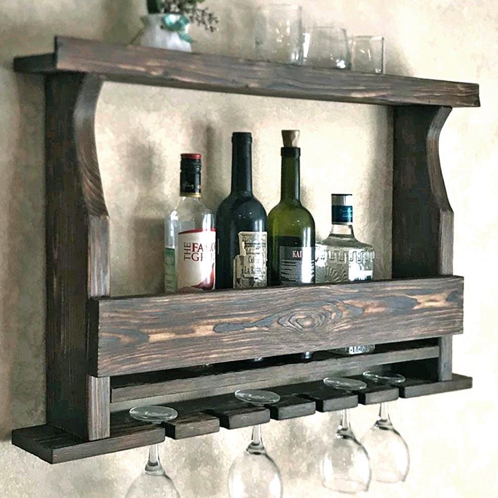 Полка для вина настенная из дерева Хоронобе Мокко (ПНК-009910)