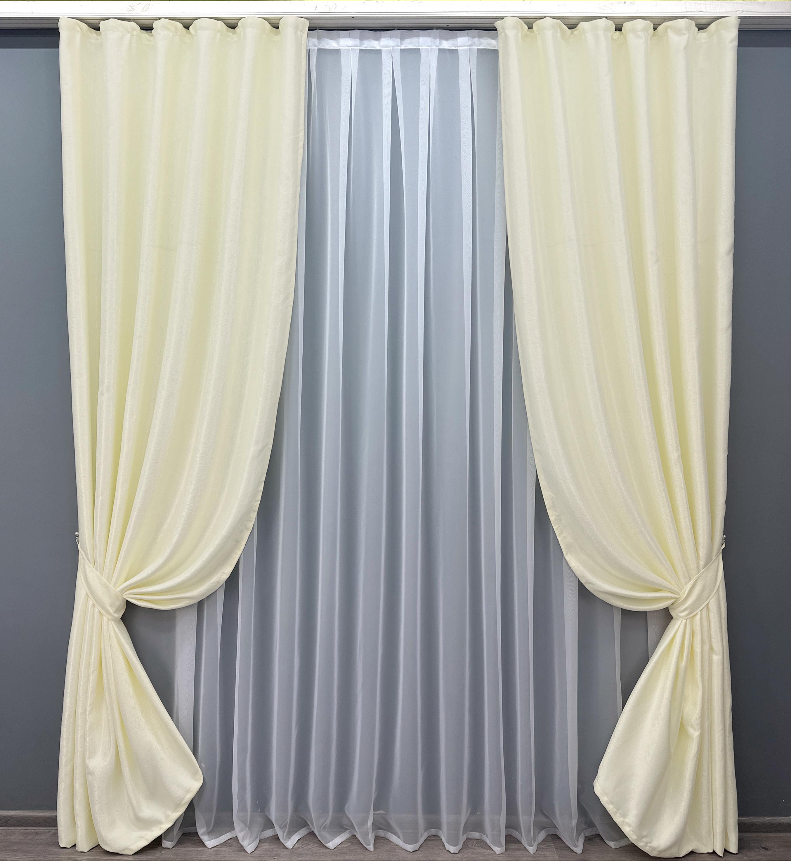 Комплект готових штор VR-Textil Софт однотонний №729ш 150х270 см 2 шт. Молочний (30-697)