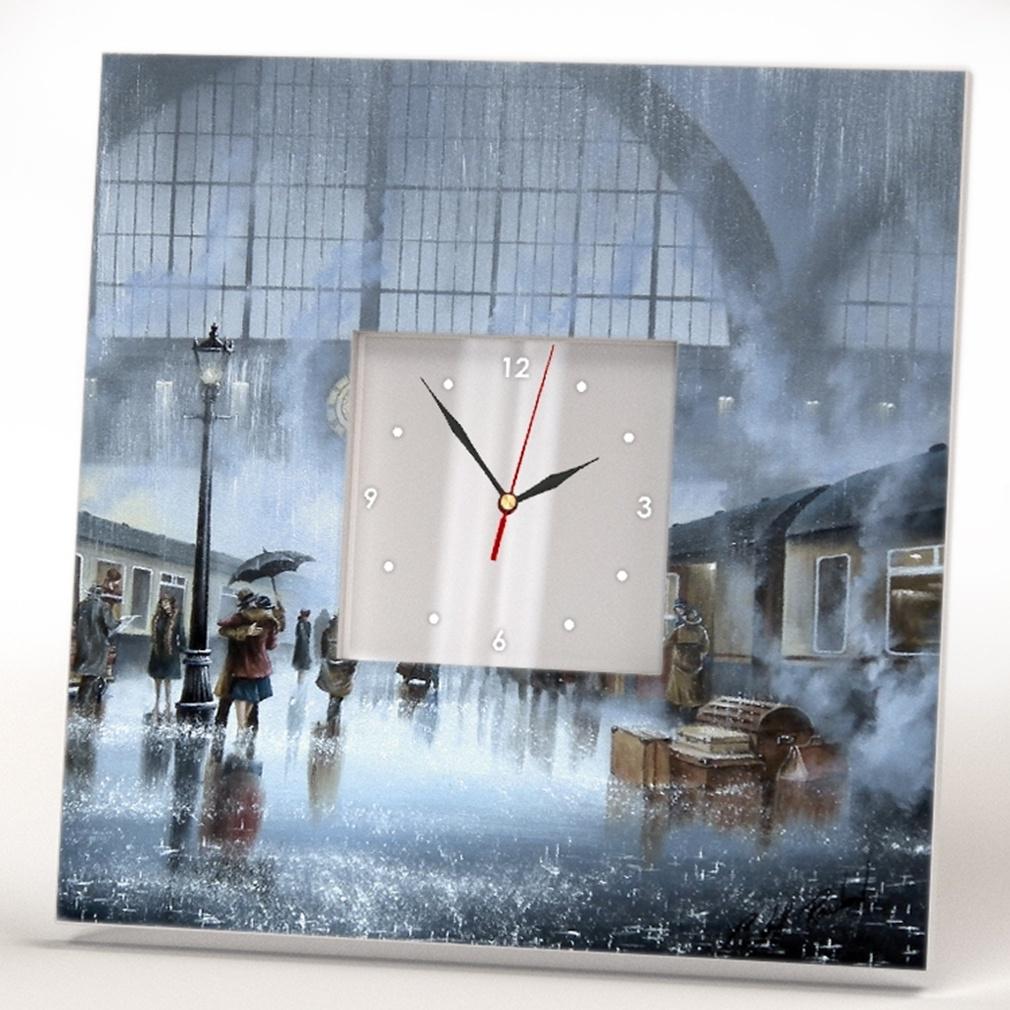 Часы-картина Дождевой осенний вокзал 260x260 мм (C00069)