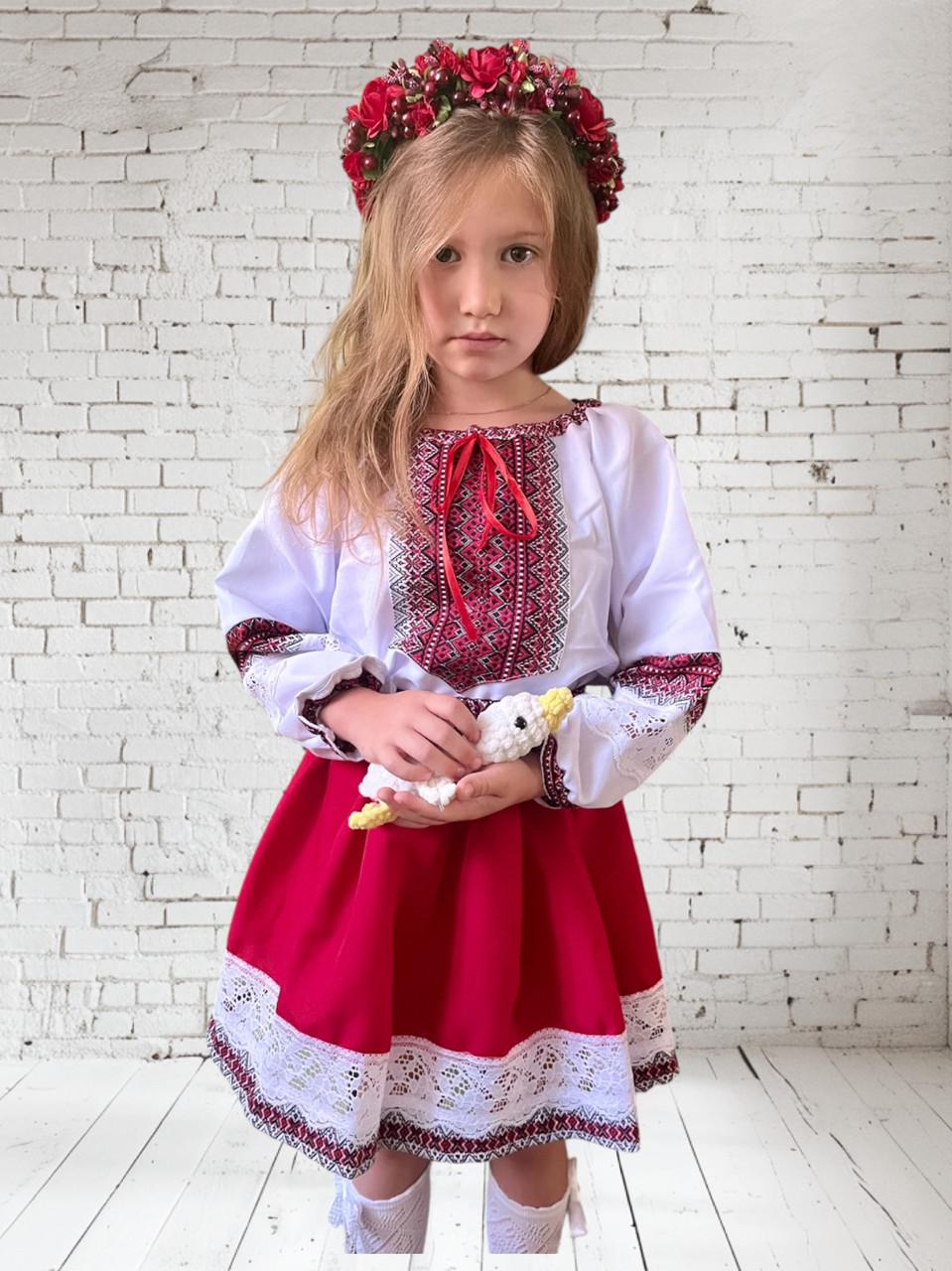 Костюм вышиванка для девочки Классический 104-110 см Белый с красным - фото 3