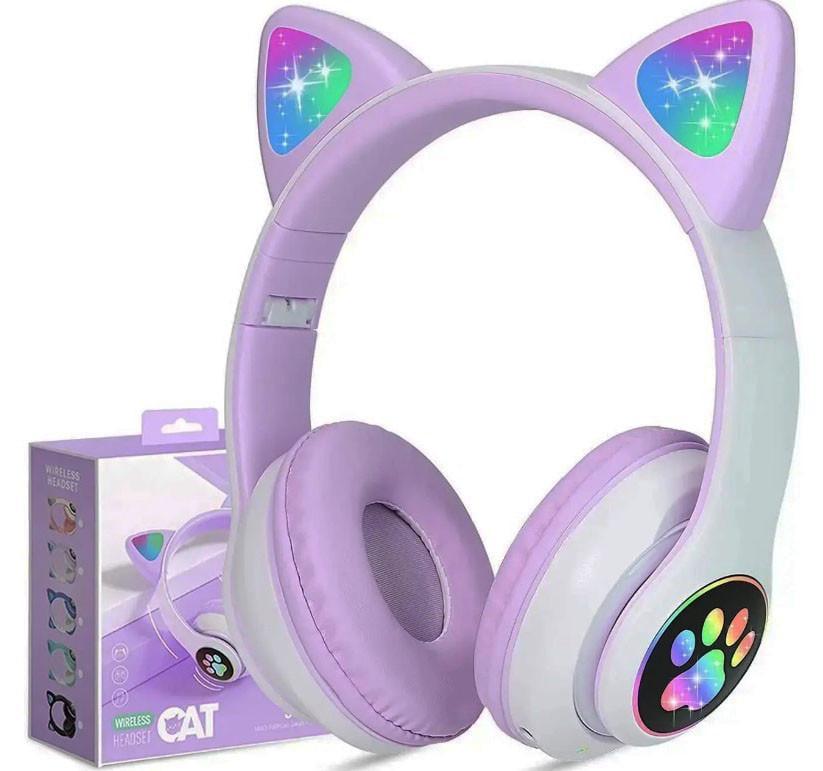 Наушники детские Cat Ear STN-28 Bluetooth с кошачьими светящимися ушками Сиреневый (2054095794)