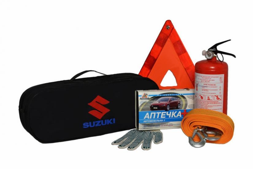 Набор автомобилиста Suzuki аптечка/трос/огнетушитель 50х18х17 см Black (117971)