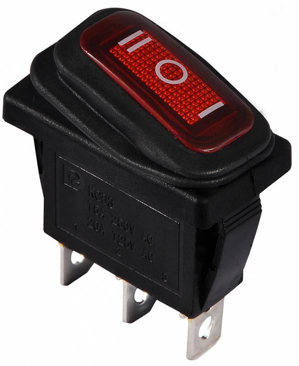 Переключатель АСКО-Укрем KCD3-103W R/B 1 клавиша 1CO с подсветкой перекидной 28 мм 220 V IP54 Красный неон (A0140040042)