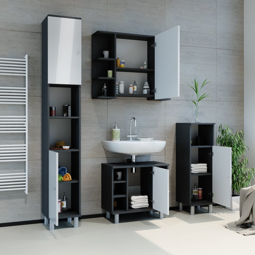 Пенал в ванную Vicco Fynn 30x190 Белый-антрацит - фото 7 Пенал в ванную Vicco Fynn 30x190 Белый-антрацит - фото 7