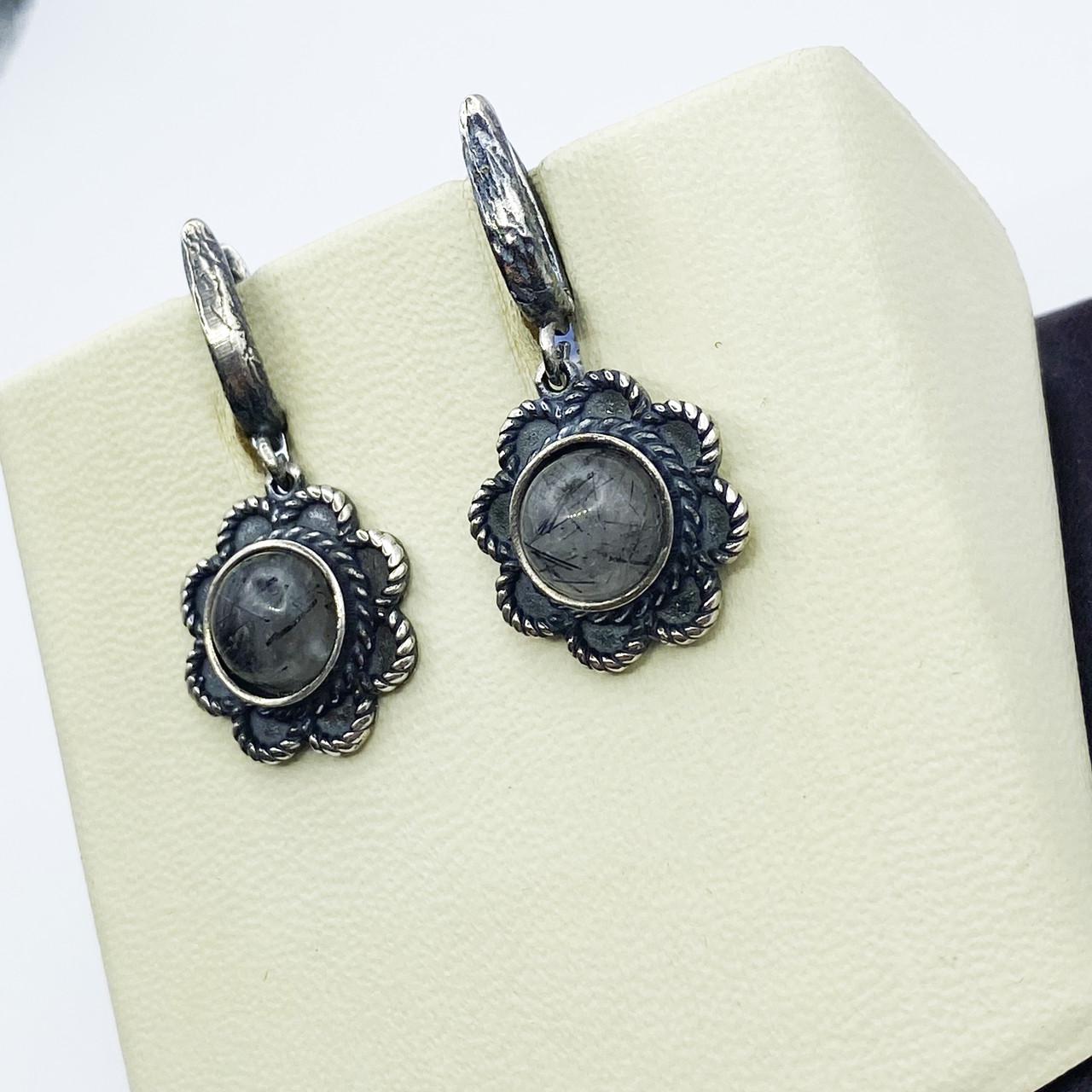 Серьги серебряные с волосатиком 6,26 г (2037216582)