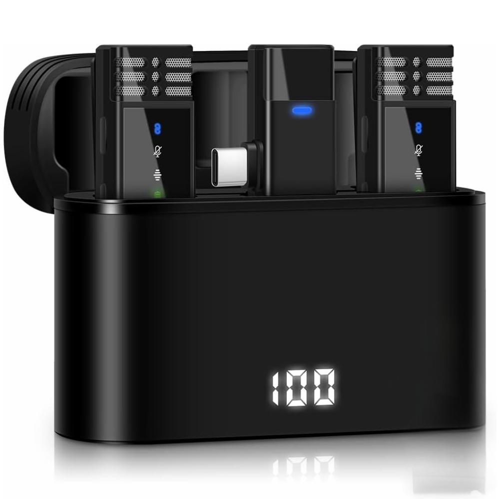 Микрофон беспроводной петличный 2в1 Wireless Microphone для видеосъемки с ресивером Type-C и зарядным кейсом (120.1782)