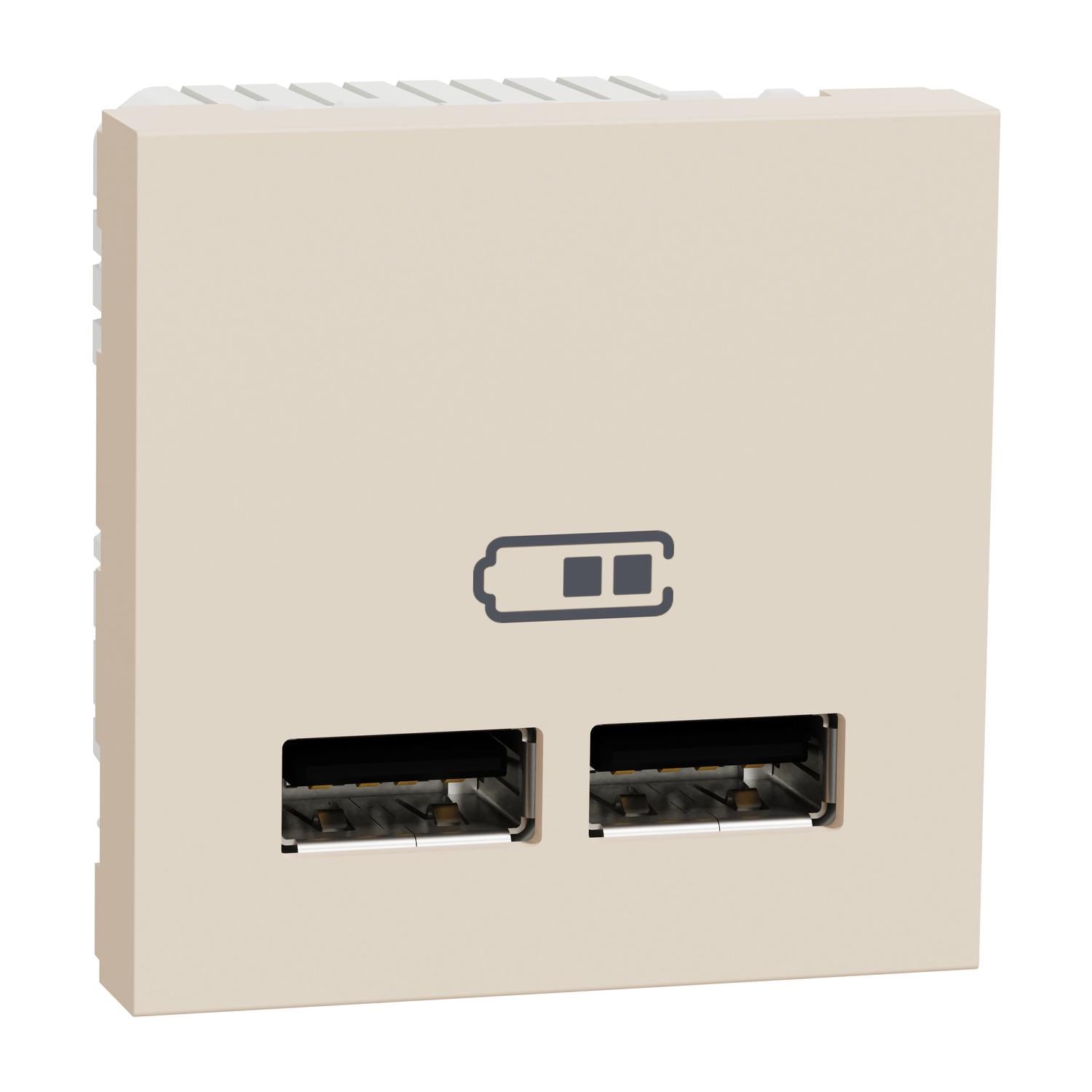 Розетка подвійна Schneider Electric Unica New USB 2,1А 2 модулі Бежевий (NU341844)
