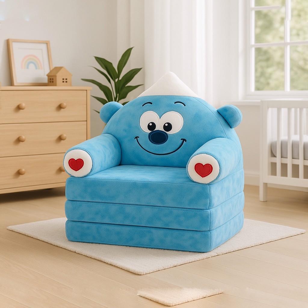 Дитяче крісло-ліжко трансформер м'яке Смурфик 50 см Блакитний Дитяче крісло-ліжко трансформер м'яке Смурфик 50 см Блакитний