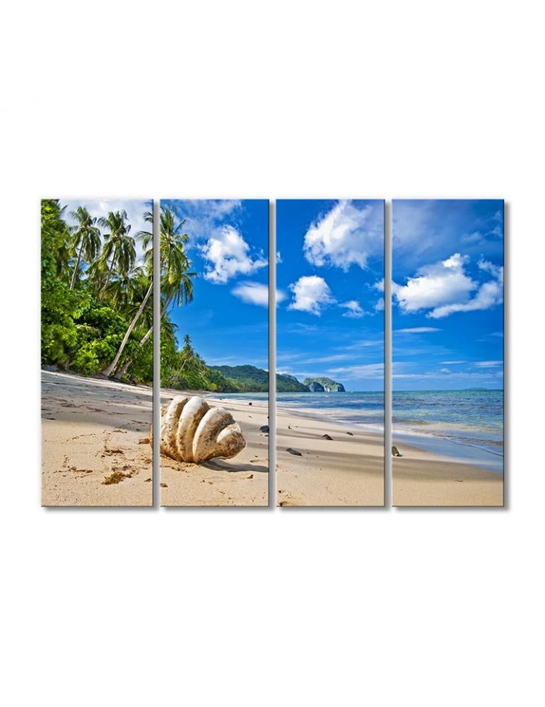 Картина модульная Пальмы большая ракушка на пляже 4 модуля 60x90 см