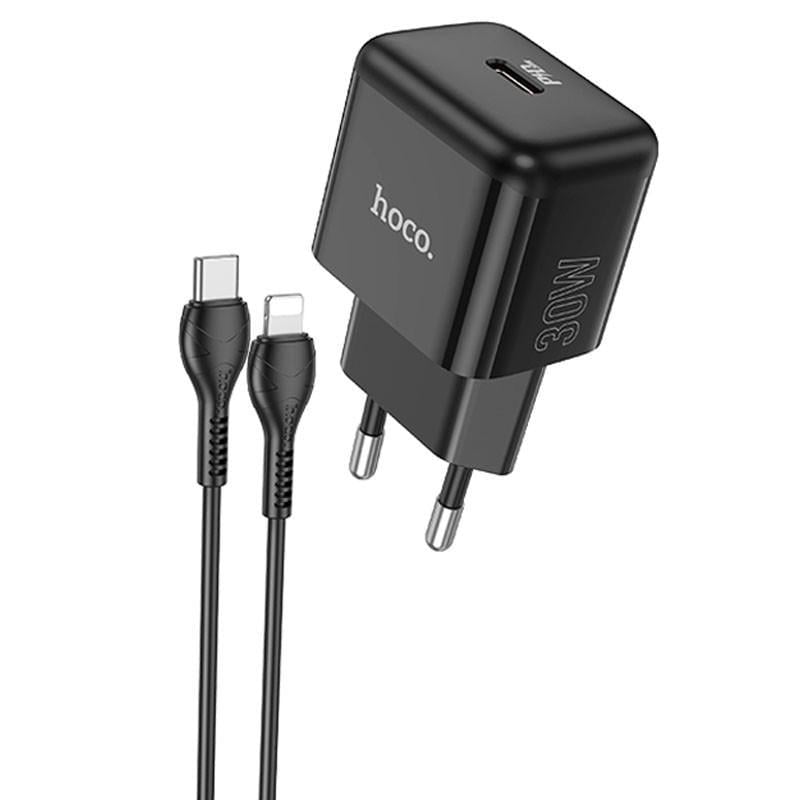 Зарядний пристрій мережевий Hoco N32 Glory PD30W 1USB-C з кабелем Type-C to Lightning Black (00000064557_1)