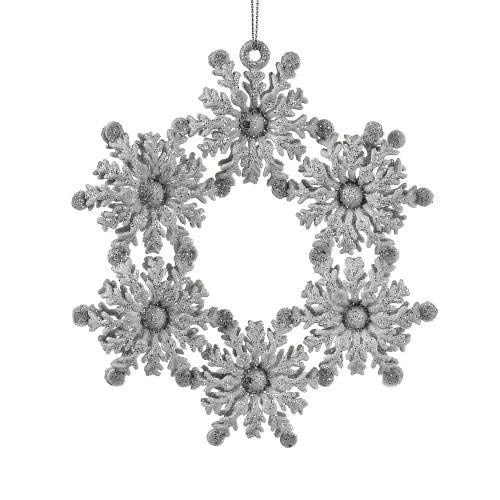 Фігурка-підвіска новорічна Stenson Snowflake пластиковий з блискітками Сріблястий (R96209)