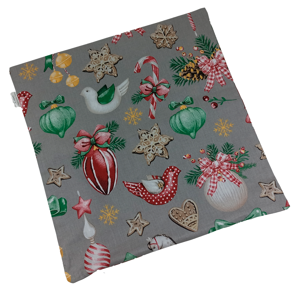 Наволочка новогодняя хлопок новогодние лошадки и игрушки на сером 30x30 см