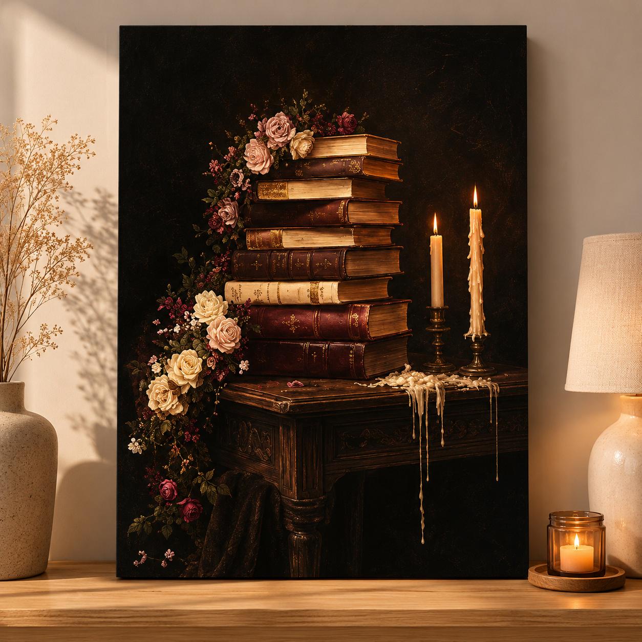 Постер Books and Candles на холсте 30×40 см (PT-DA-001082)