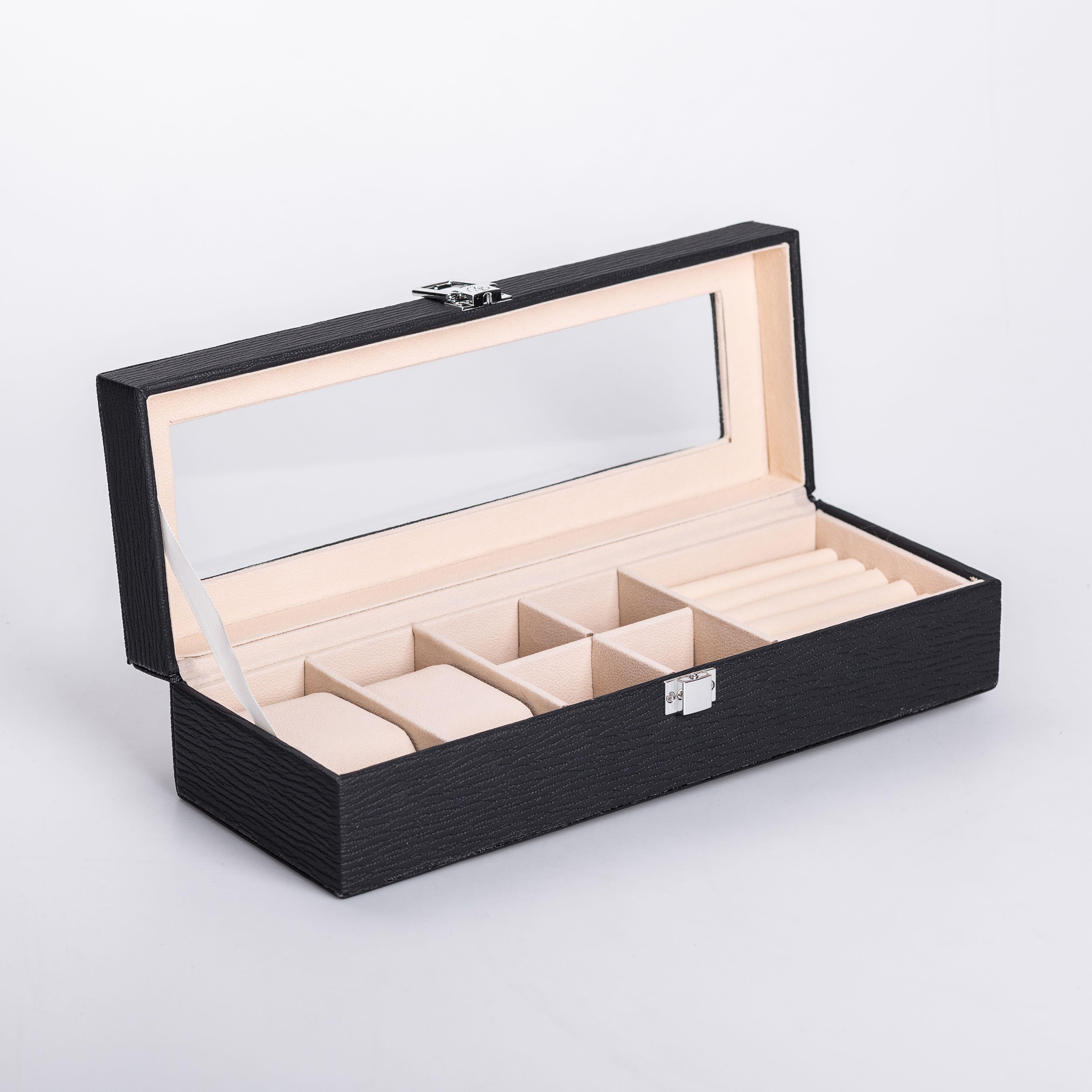 Ящик органайзер для хранения украшений часов и ювелирных изделий на замке со стеклом