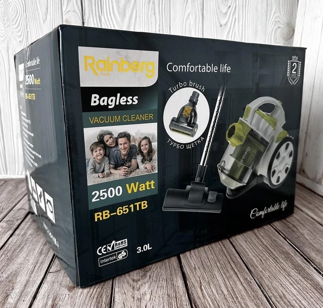 Пылесос колбовой Rainberg RB-651TB циклонный 2500W с турбощеткой без мешка 3,0 л Белый (2321768053) - фото 6 Пылесос колбовой Rainberg RB-651TB циклонный 2500W с турбощеткой без мешка 3,0 л Белый (2321768053) - фото 6