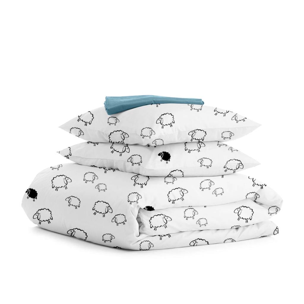 Двуспальный постельный комплект Cosas на резинке Sheep Mint Sky 180x220 см (4822052048931)