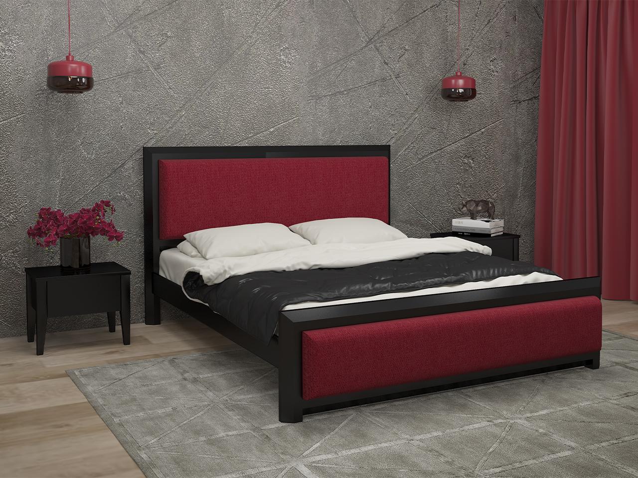 Кровать двуспальная MebiGrand Барселона Б4 с мягким изголовьем Аляска 12 180x200 см Венге/Бордовый (51834)