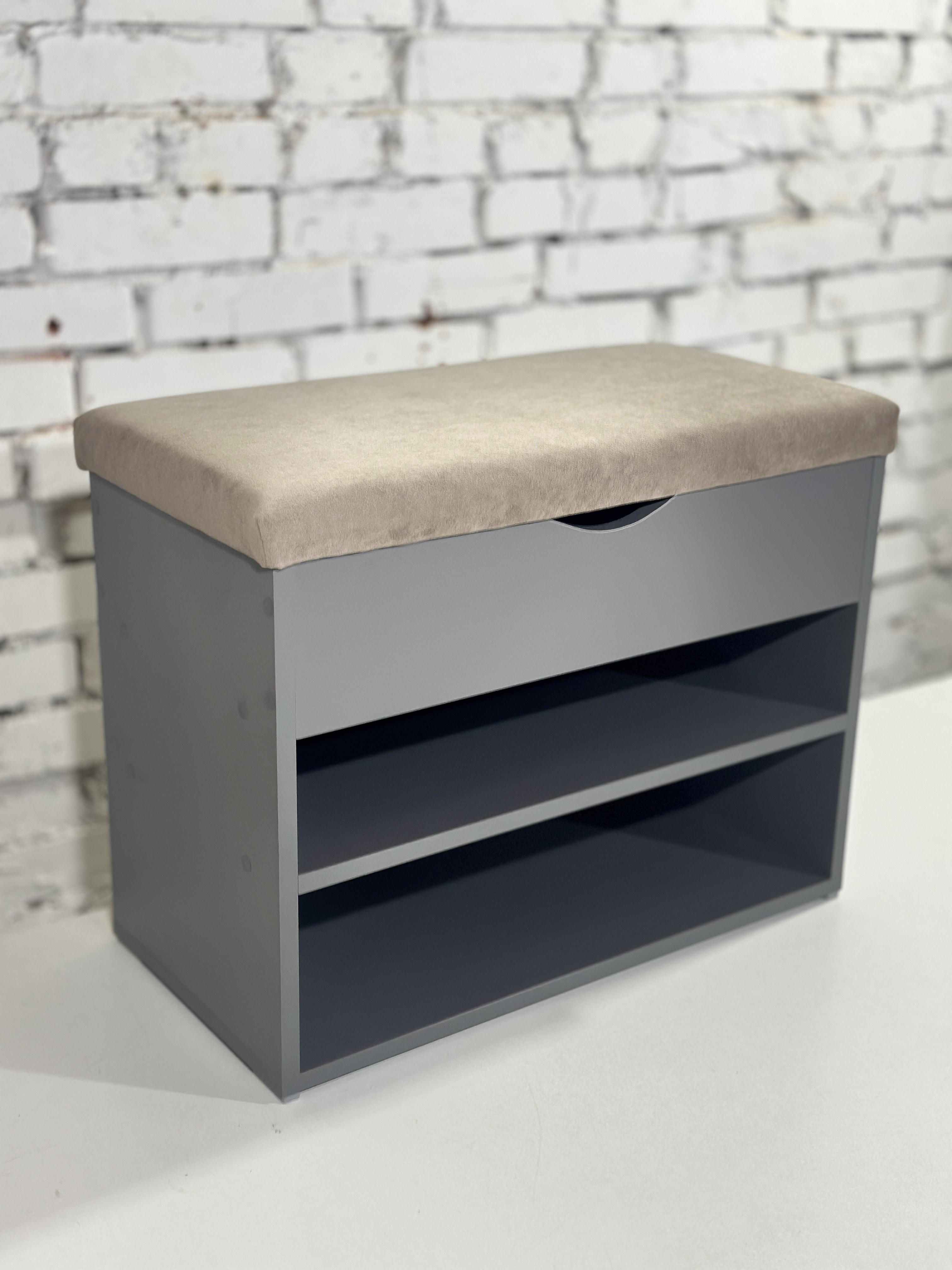 Тумба для обуви ДСП/ткань 30х60х45 см Графитовый/Какао - фото 1 Тумба для обуви ДСП/ткань 30х60х45 см Графитовый/Какао - фото 1