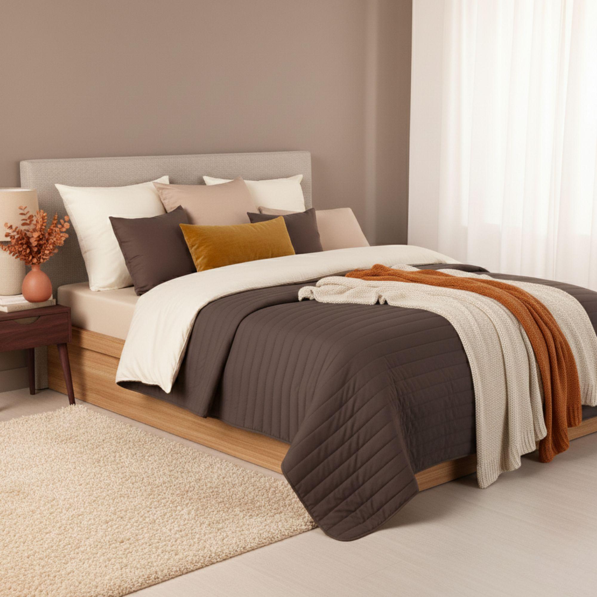 Покрывало на кровать IDEIA Люкс двухстороннее антиаллергенное волокно 240х260 см Шоколадный/Бежевый (10846)