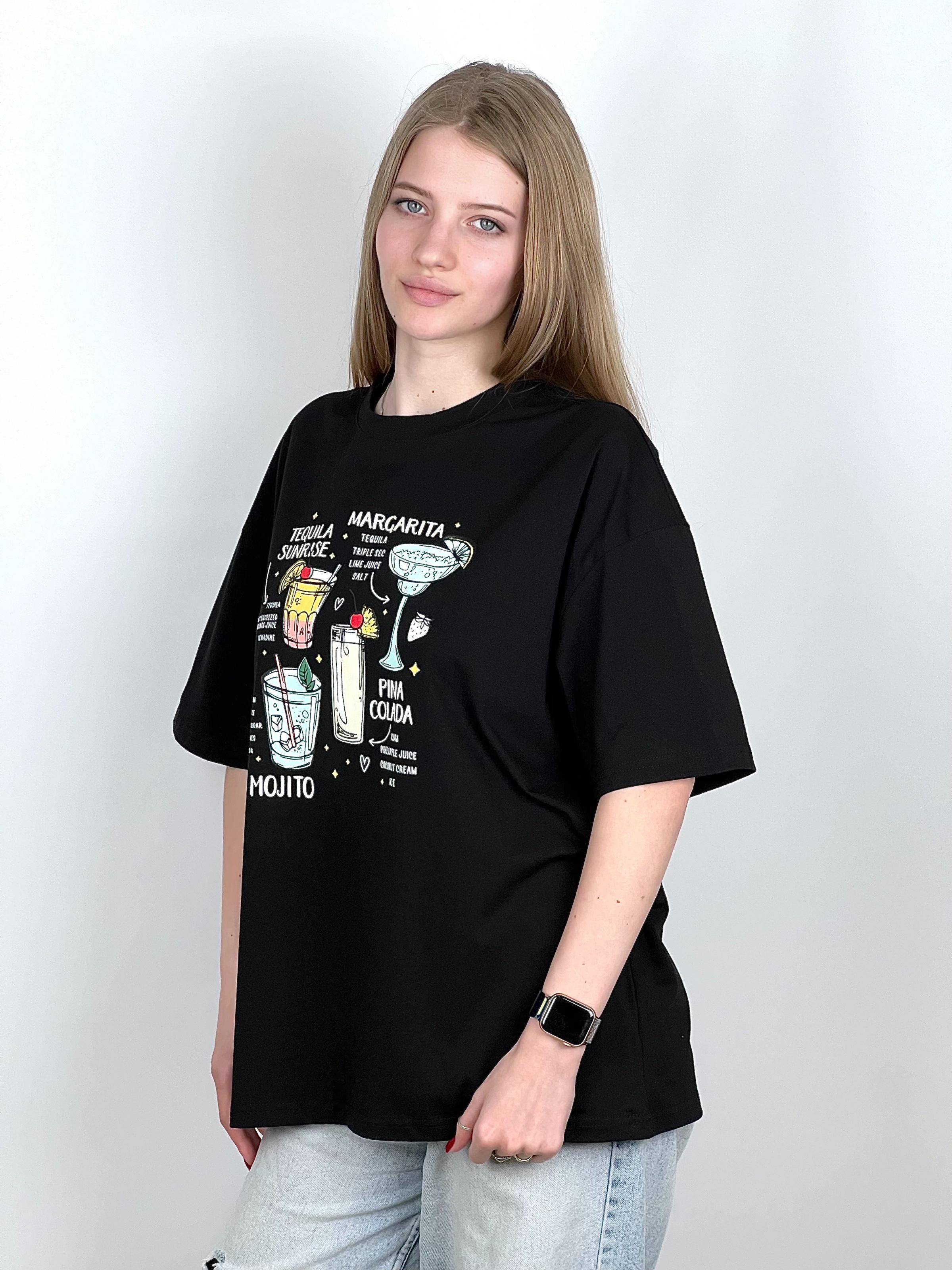 Футболка женская Коктейли OS Черный (#25163) - фото 3 Футболка женская Коктейли OS Черный (#25163) - фото 3