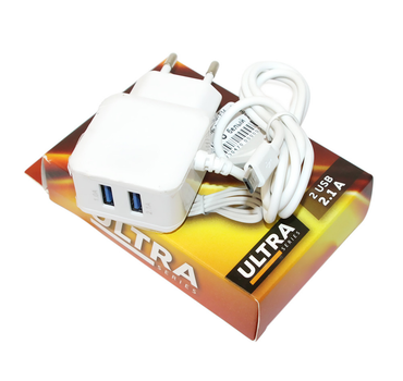 Сетевое зарядное устройство Aspor F14 Ultra Series 2,1A/2USB с USB-кабелем Lightning Белый (1858272476) - фото 2