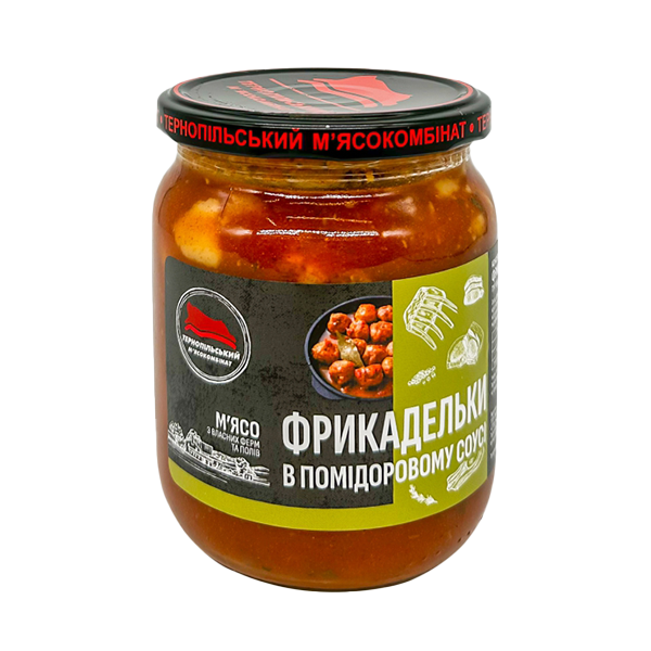 М'ясна консерва Тернопільський м'ясокомбінат "Фрикадельки в помідоровому соусі" 500 г (23915190)