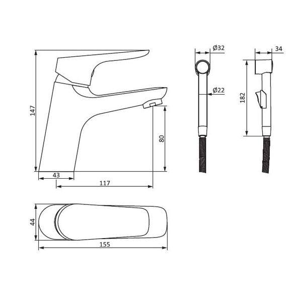 Смеситель для гигиенического душа Damixa Origin Bit 770300000 на умывальник с лейкой Хром (130421) - фото 2