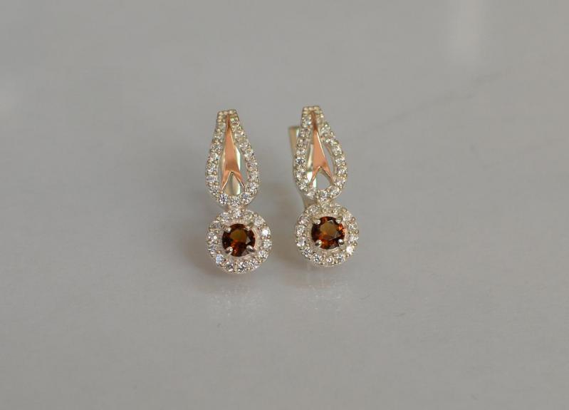 Серебряные серьги Sil с золотыми пластинами 135s-16 Коричневый (Sil-1187)