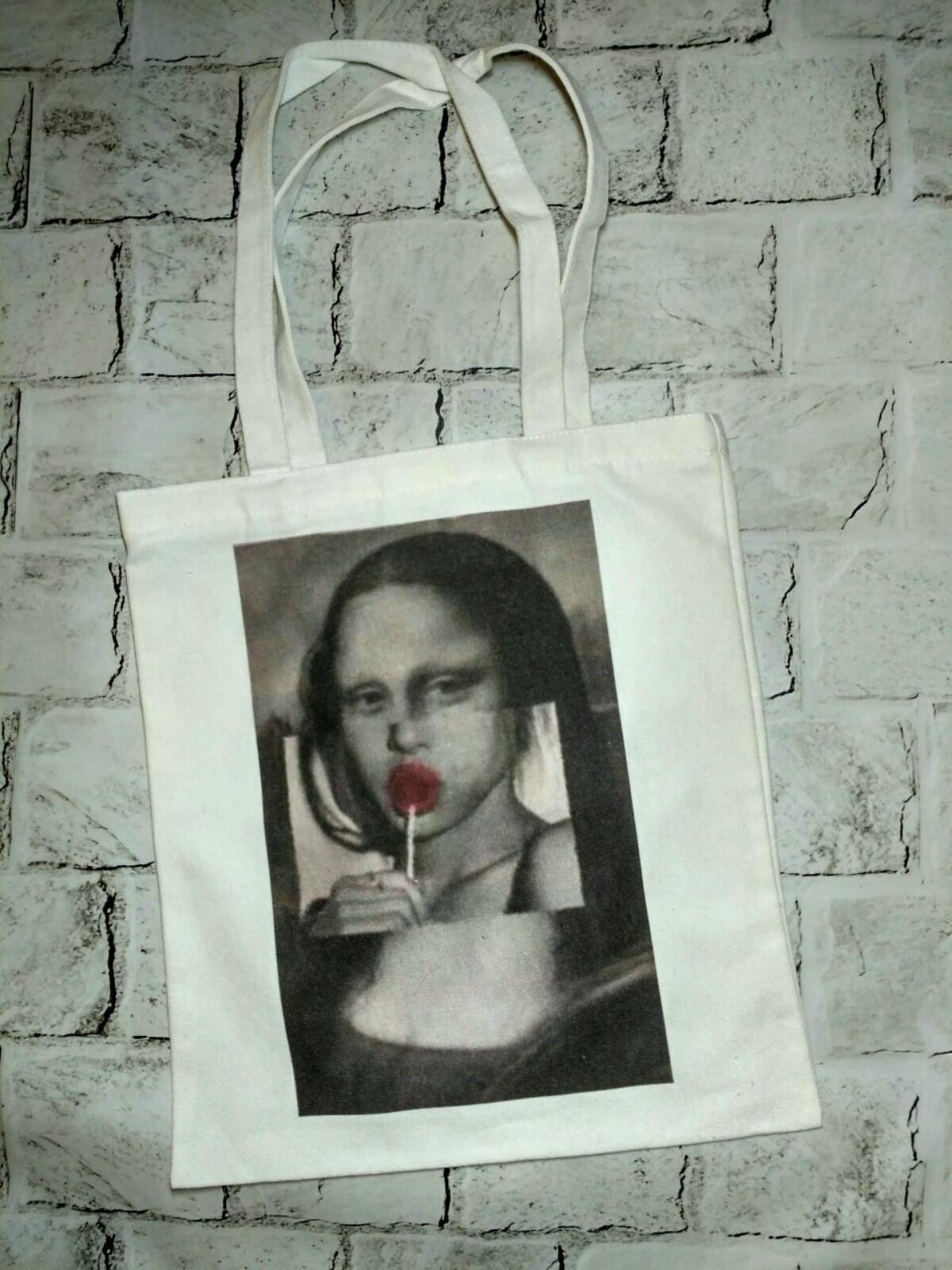 Эко сумка шоппер на молнии Мона Лиза 34х40 см Белый (24-473)