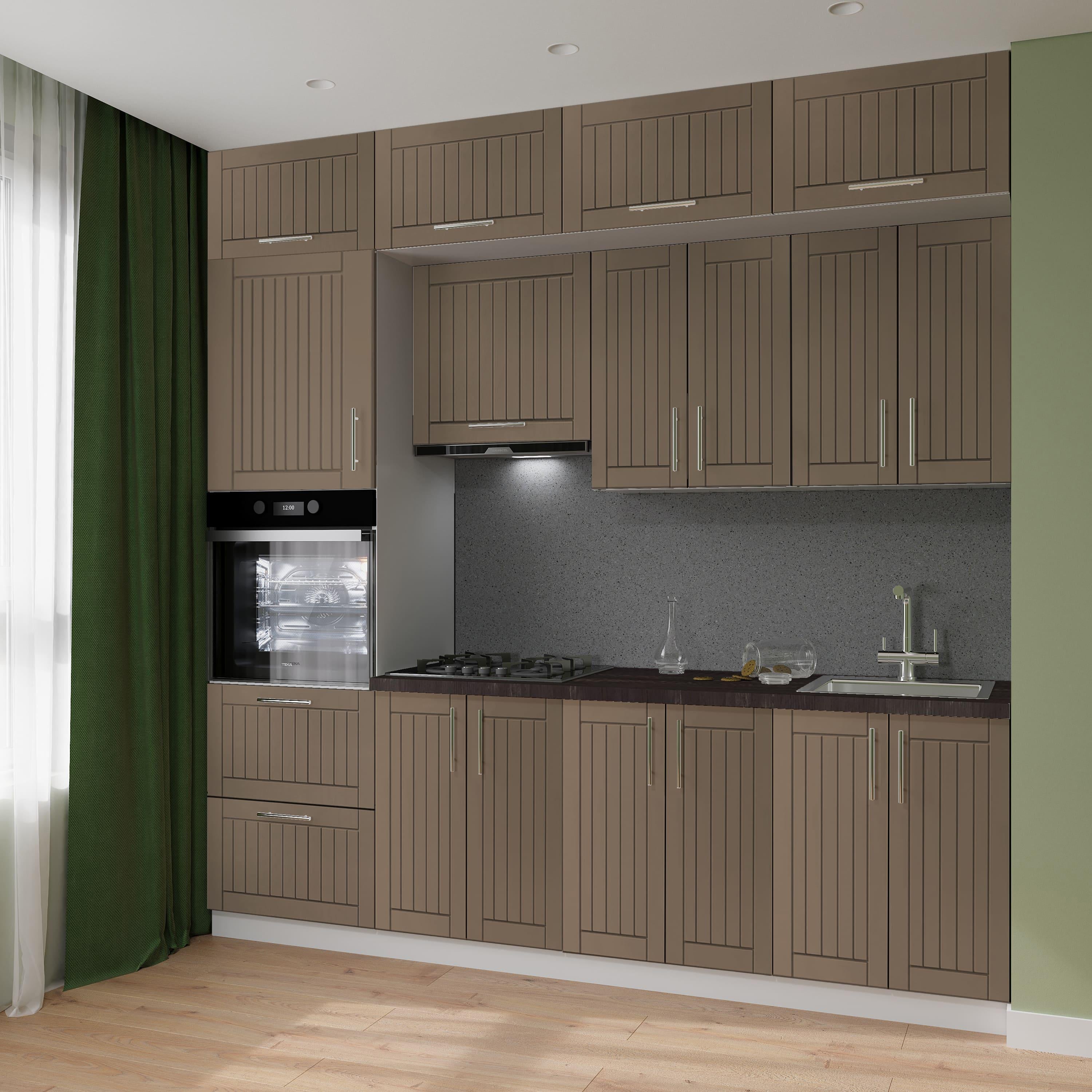 Кухня SENAM Прованс МДФ фарба вбудована плита та витяжка з антресолями з ручками 2,4 м Сіро-бежевий (НКПФ2400.1)