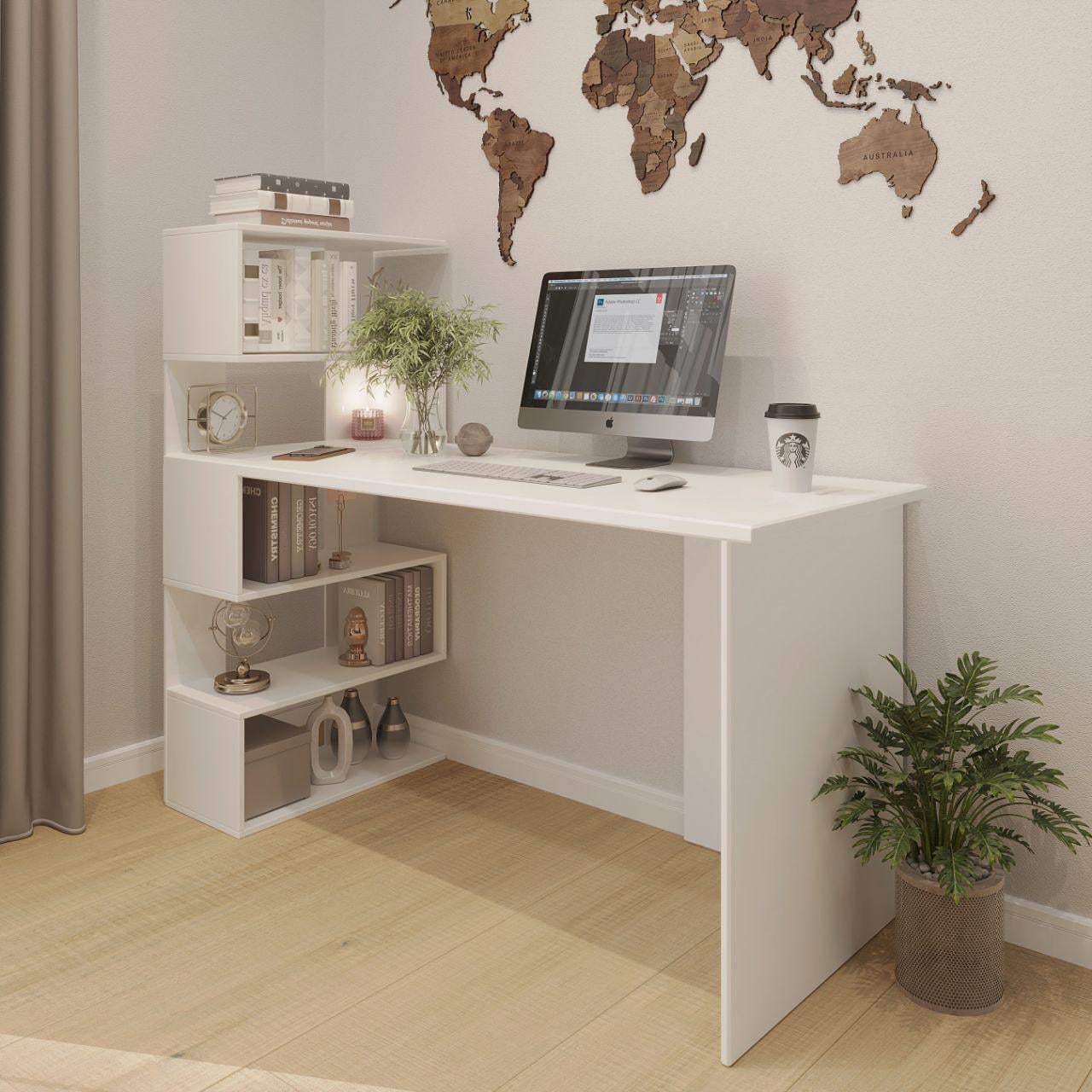 Комп'ютерний стіл зі стелажем з лівого боку 1400х600x1200 мм Білий (ST-24)