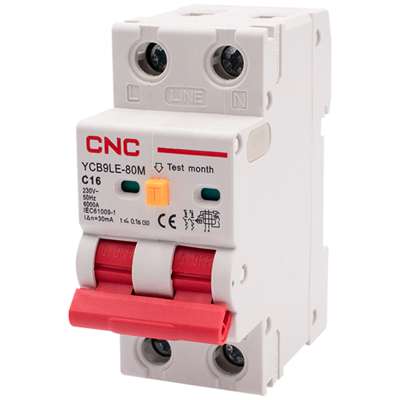 Диференційний вимикач CNC YCB9LE-80M 1Р+N 16А 30мА 6кА "C" тип АС (Б00044011)