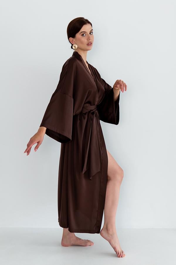Халат шелковый Forli длинный OS Coffee (SH0035-08-04) - фото 2 Халат шелковый Forli длинный OS Coffee (SH0035-08-04) - фото 2