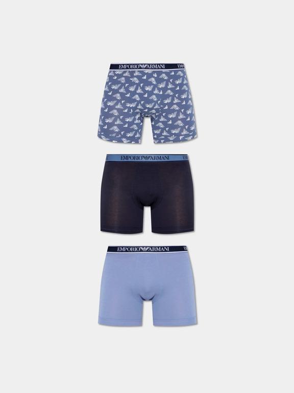 Трусы мужские боксеры Emporio Armani 3 шт. L Голубой/Принт/Темно-синий (3F717-111473)
