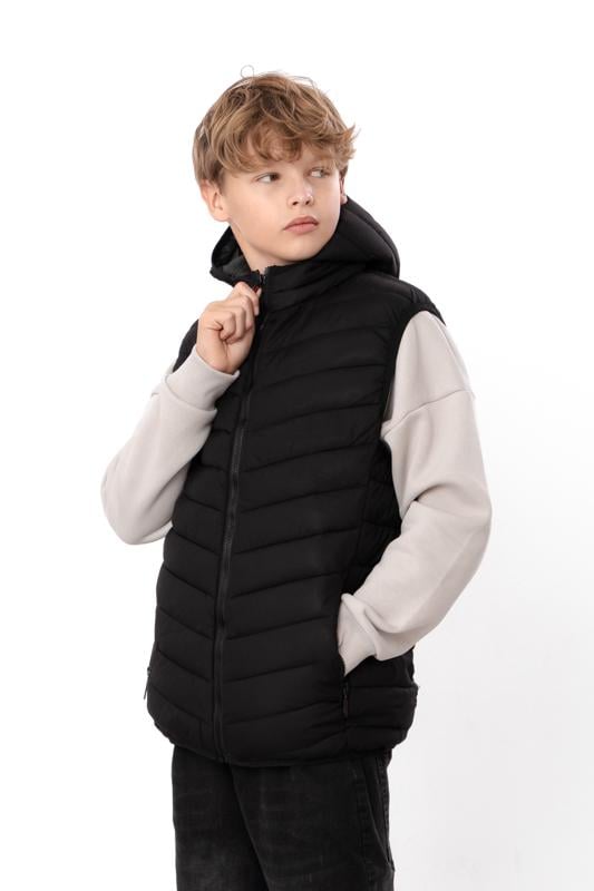 Жилетка демісезонна підліткова для хлопчика з капюшоном Носи Своє р. 40 Чорний (14278)