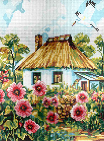 Алмазная мозаика Ideyka Мальвы у дома 30x40 см (Id-AMO8266)