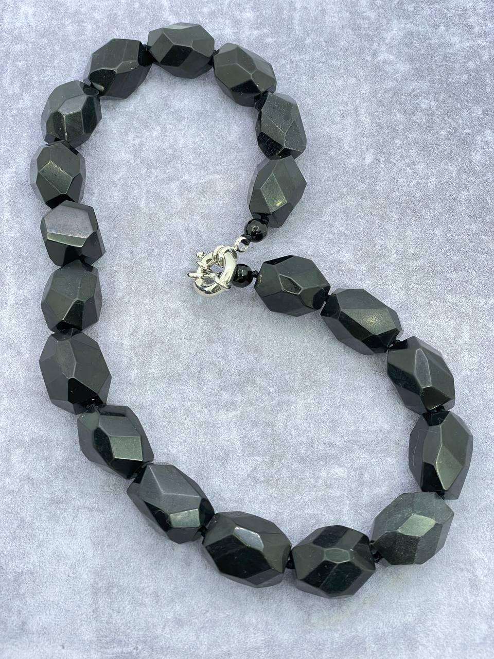 Бусы агат 45 см Черный (660)