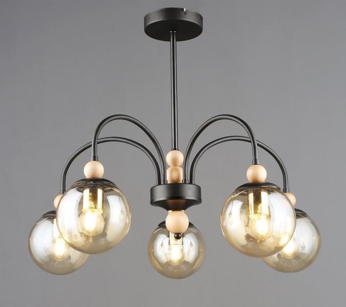 Люстра потолочная Valeso на пять сферических плафонов Е27 IP20 B N6618/5 BK+Wood Черный (28685684)