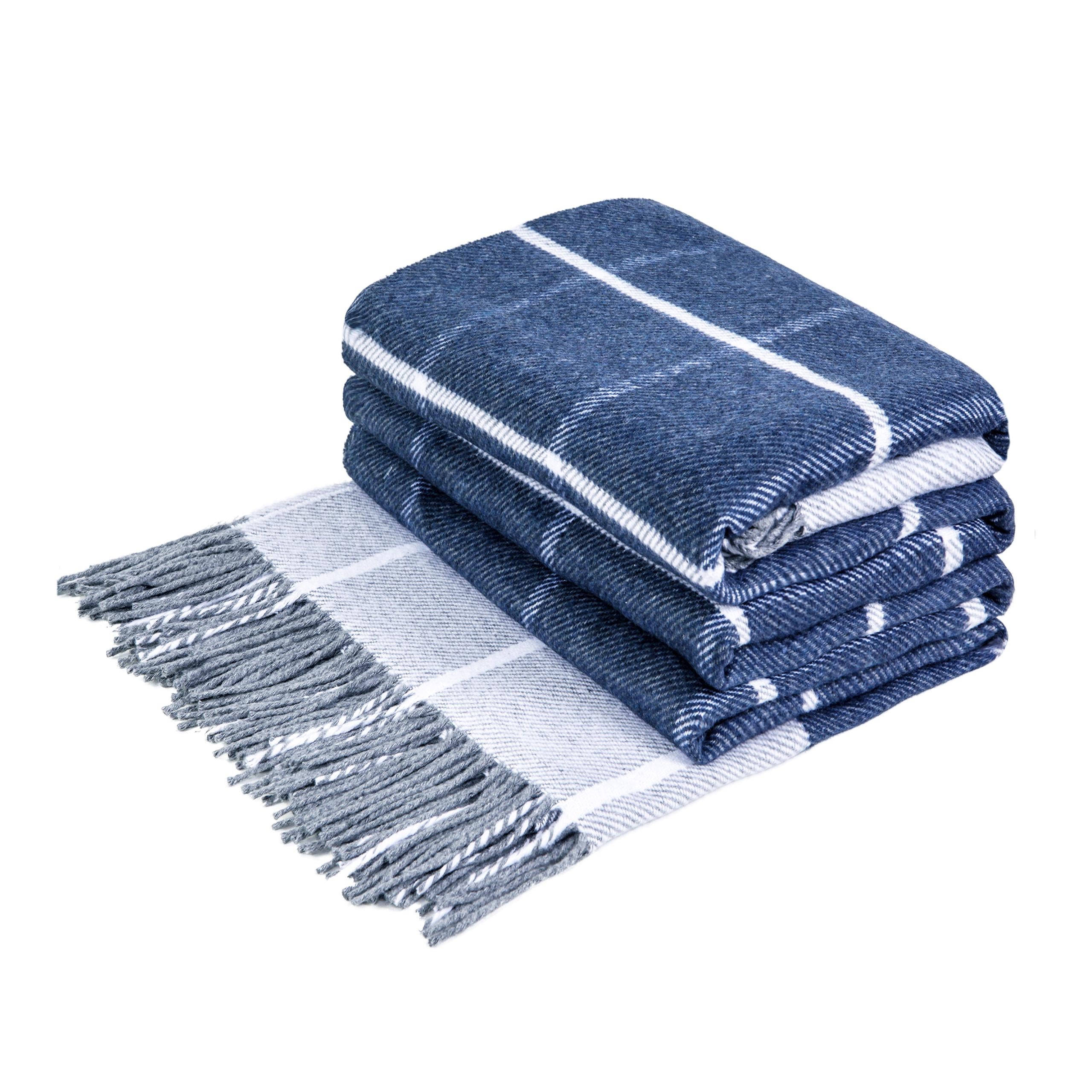 Плед хлопковый Love You Клетка 140х200 Серо-голубой (4191)