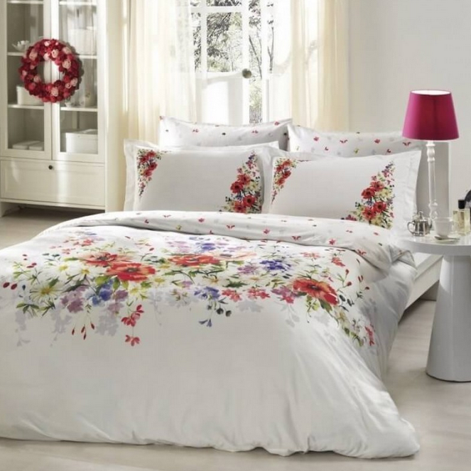 Постельное белье TАС Camila Kirmizi Сатин Делюкс Евро Белый