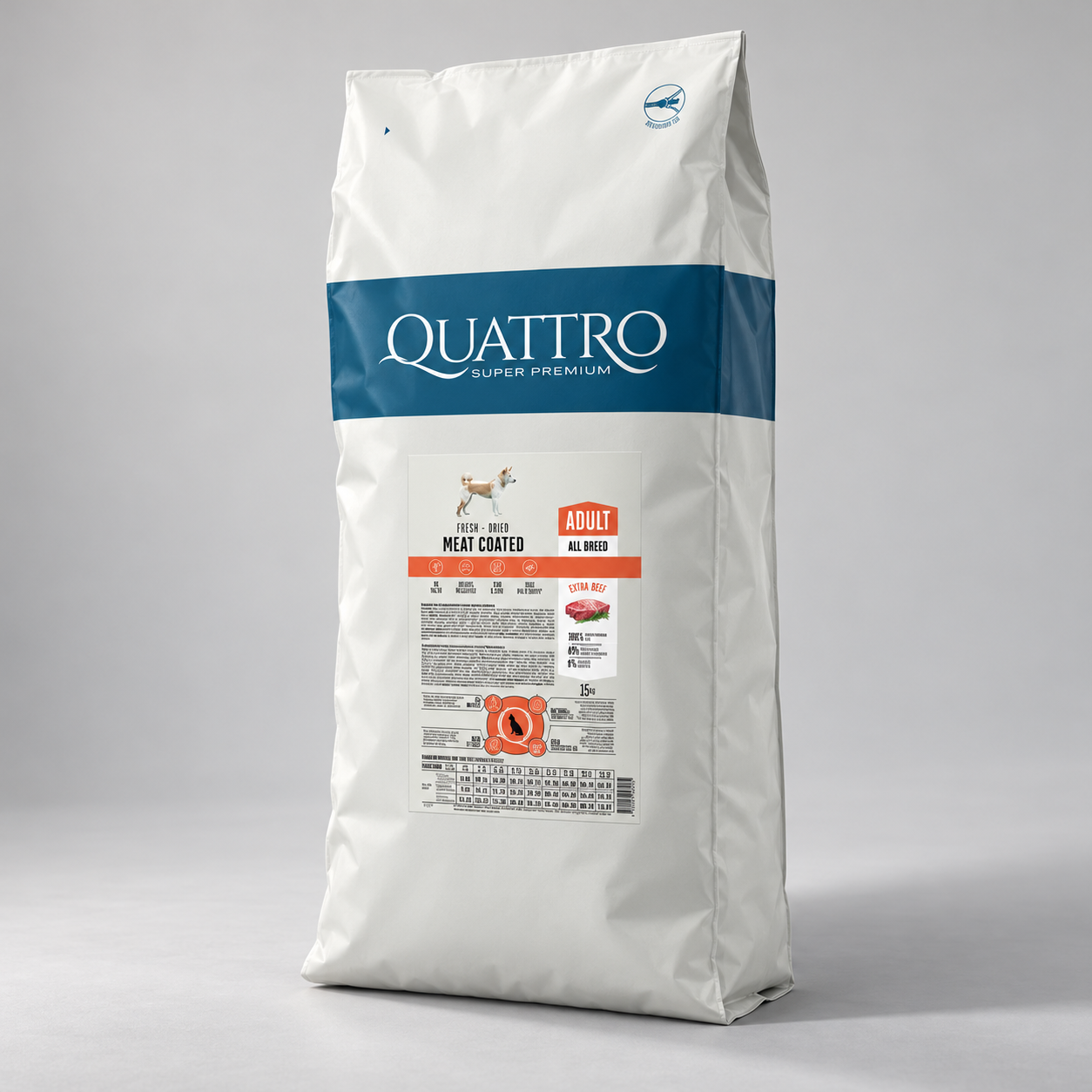 Корм сухой Quattro All Breed супер-премиум для взрослых собак всех пород с говядиной 15 кг (3226341047)