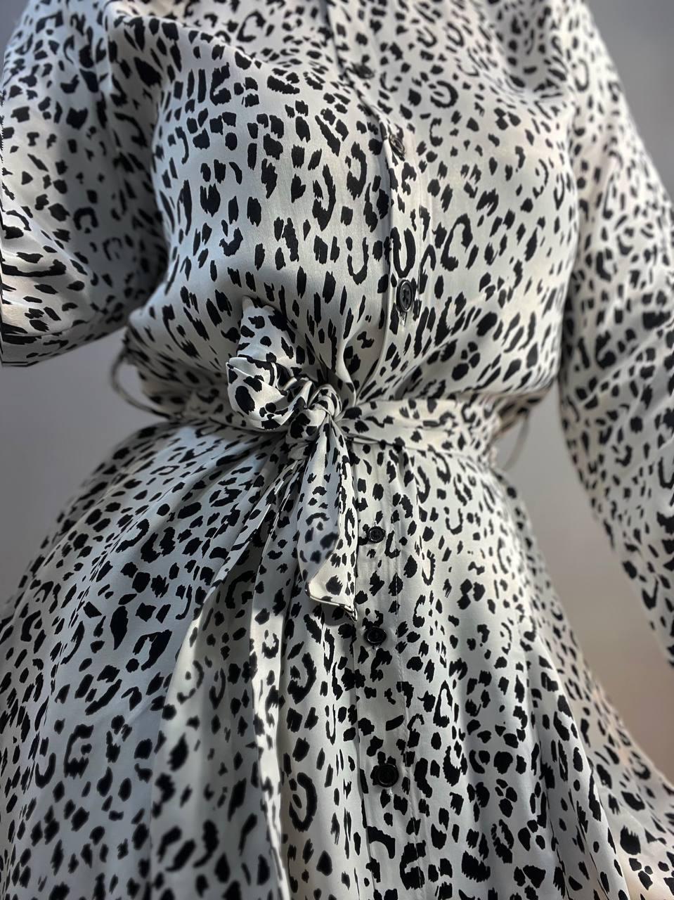 Платье женское MIX RAY 4219 леопардовый принт короткое на пуговицах с поясом S Белый (1416) - фото 5 Платье женское MIX RAY 4219 леопардовый принт короткое на пуговицах с поясом S Белый (1416) - фото 5