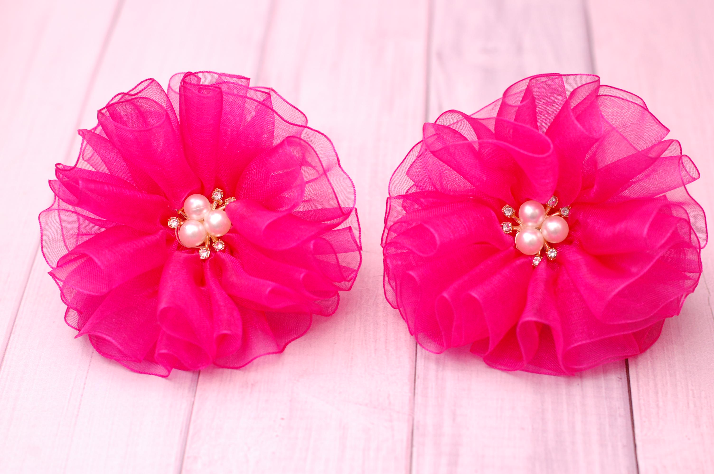 Банты на резинке для волос с жемчугом и стразами 2 шт. Малиновый (879об) - фото 3